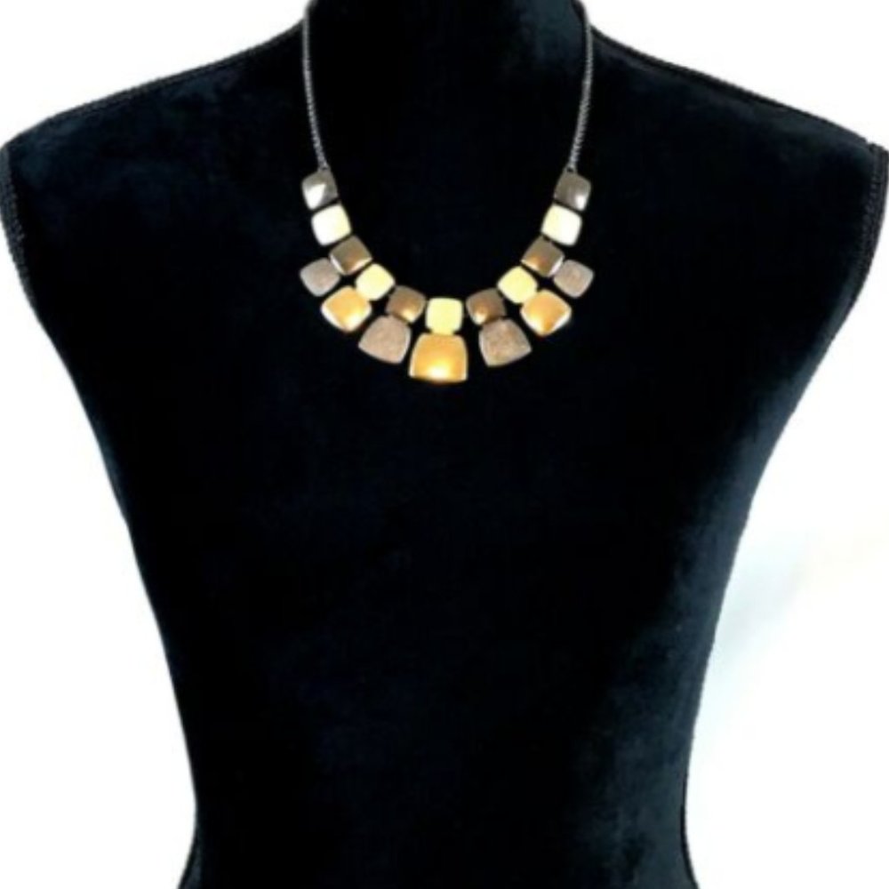 Gold/Charcoal Statement Necklace & Earrings Set